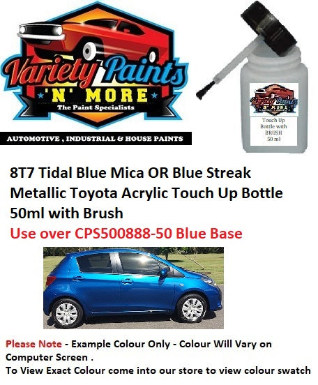 8T7 Tidal Blue Mica /Blue Streak Metallic Suitable for Toyota Acrylic Touch Up Bottle 50ml with Brush