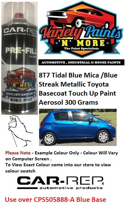 8T7 Tidal Blue Mica /Blue Streak Metallic Suitable for Toyota Basecoat Touch Up Paint Aerosol 300 Grams