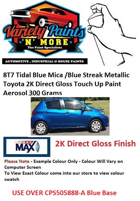 8T7 Tidal Blue Mica /Blue Streak Metallic Suitable for Toyota 2K Direct Gloss Touch Up Paint Aerosol 300 Grams