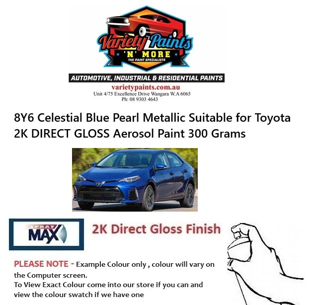 8Y6 Celestial Blue Pearl Metallic Suitable for Toyota 2K DIRECT GLOSS Aerosol Paint 300 Grams