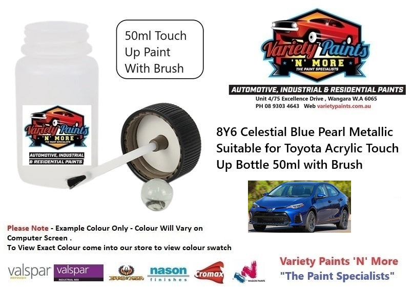 8Y6 Celestial Blue Pearl Metallic Suitable for Toyota Acrylic Touch Up Bottle 50ml with Brush