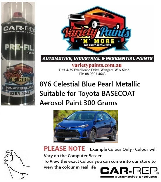8Y6 Celestial Blue Pearl Metallic Suitable for Toyota BASECOAT Aerosol Paint 300 Grams