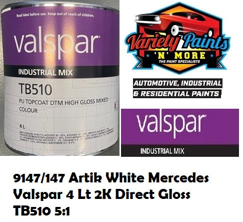 9147/147 Artik White Mercedes Valspar 4 Lt 2K Direct Gloss TB510 5:1