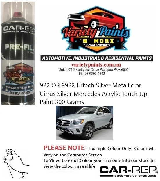 922 OR 9922 Hitech Silver Metallic or Cirrus Silver Mercedes ACRYLIC Touch Up Paint 300 Grams