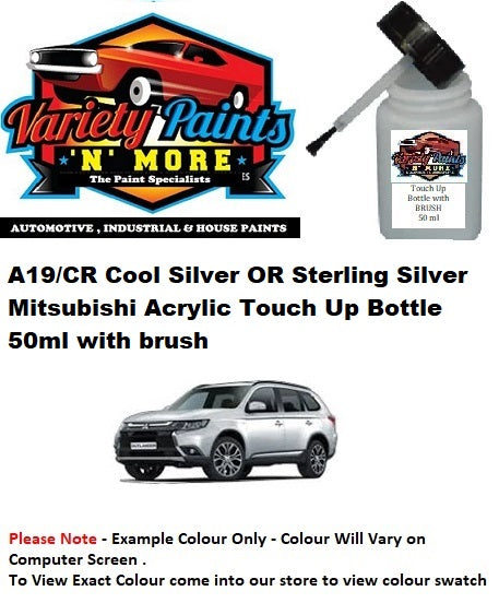 A19/CR Cool Silver or Sterling Silver Metallic Acrylic Mitsubishi Acrylic Touch Up Bottle 50ml with Brush