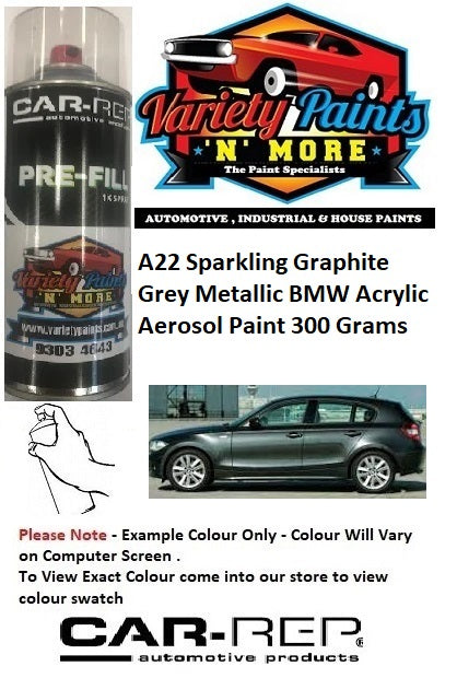 A22 Sparkling Graphite Grey Metallic BMW Acrylic Aerosol Paint 300 Grams 1IS 35A