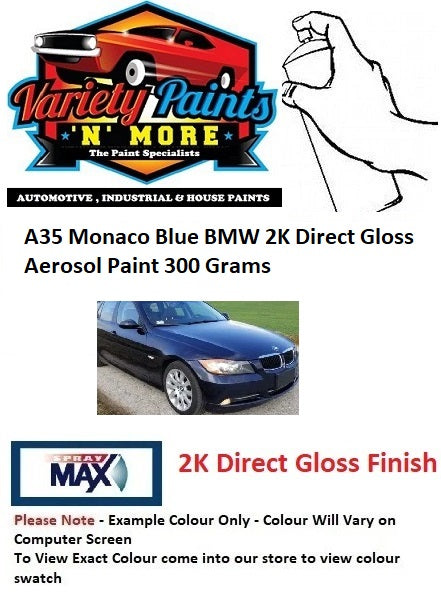 A35 Monaco Blue BMW 2K Direct Gloss Aerosol Paint 300 Grams