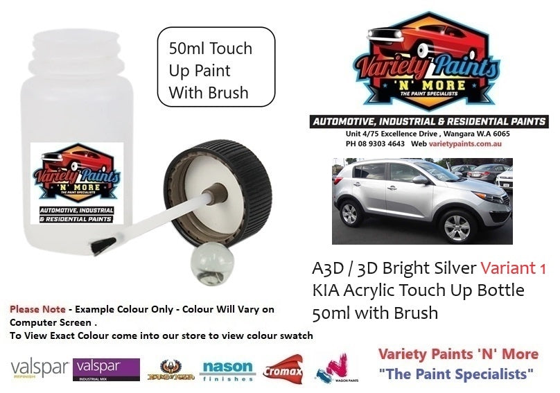 A3D / 3D Bright Silver Variant 1 (LIGHTER AND DEEPER) KIA Acrylic Touch Up Bottle 50ml