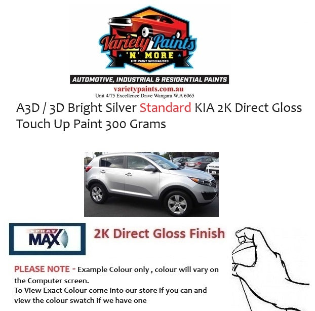 A3D / 3D Bright Silver Standard KIA 2K DIRECT GLOSS Touch Up Paint 300 Grams