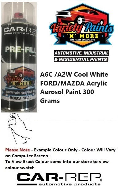 A6C /A2W/WVA Cool White FORD/MAZDA Acrylic Aerosol Paint 300 Grams 2IS BOX 43A