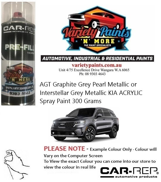 AGT Graphite Grey Pearl Metallic or Interstellar Grey Metallic KIA ACRYLIC Spray Paint 300 Grams