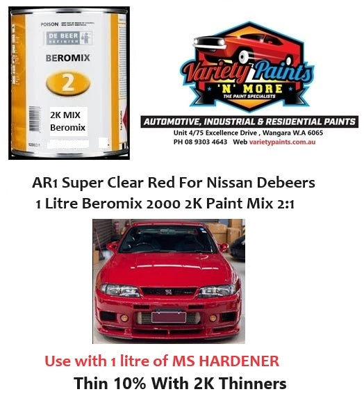 AR1 Super Clear Red For Nissan Debeers 1 Litre Beromix 2000 2K Paint Mix