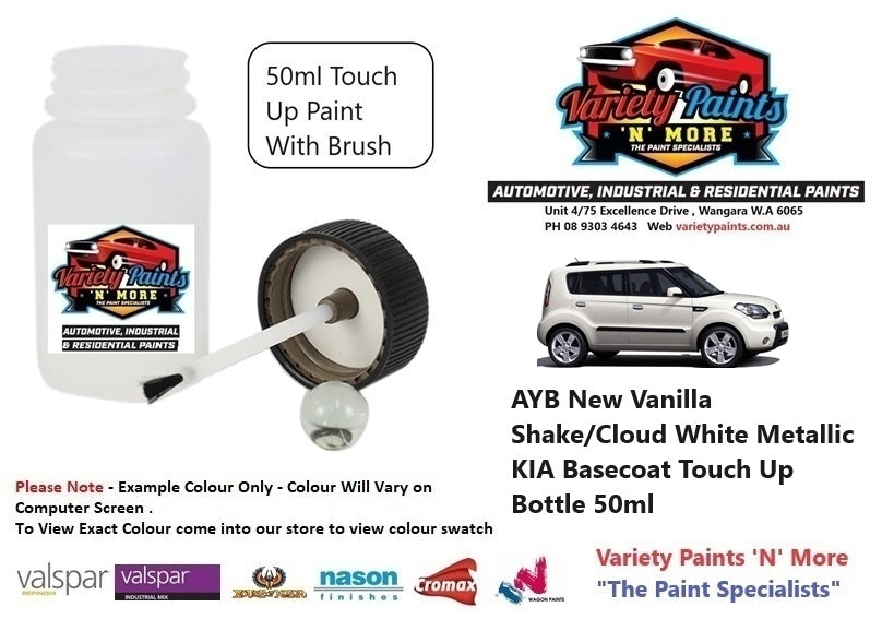 AYB New Vanilla Shake/Cloud White Metallic KIA Basecoat Touch Up Bottle 50ml