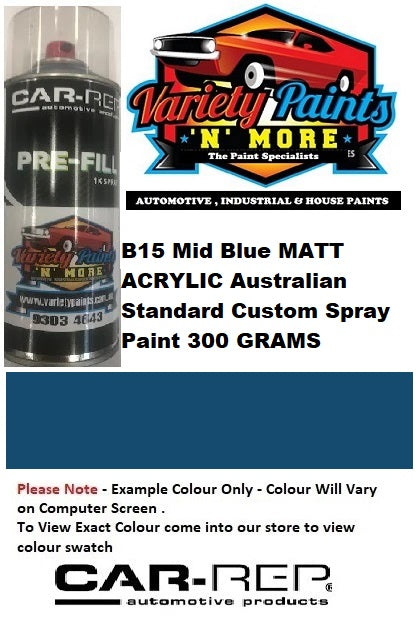 B15 Mid Blue MATT ACRYLIC Australian Standard Custom Spray Paint 300 GRAMS