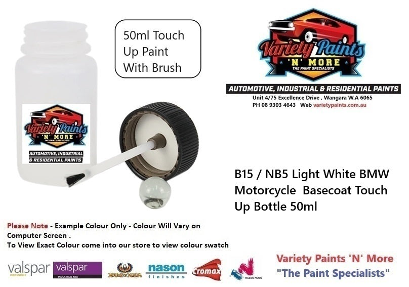 B15 / NB5 Light White BMW Motorcycle  Basecoat Touch Up Bottle 50ml