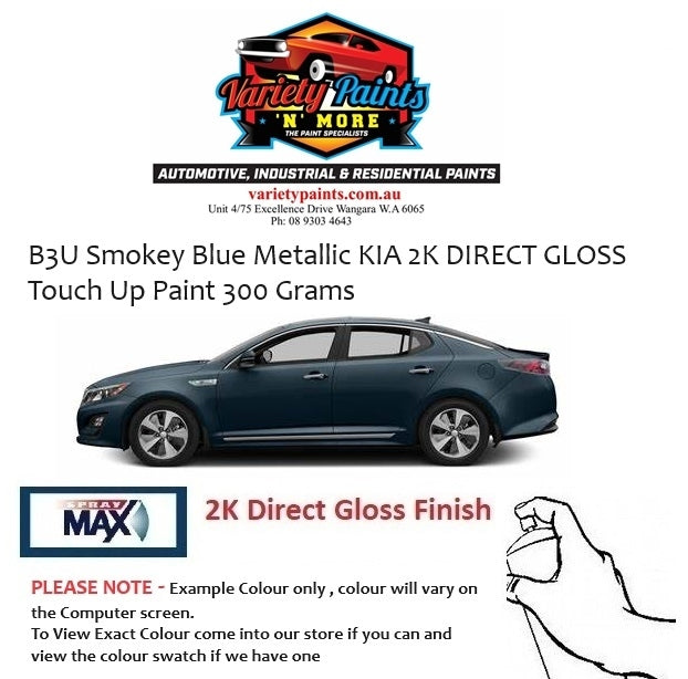 B3U Smokey Blue Metallic KIA 2K DIRECT GLOSS Touch Up Paint 300 Grams