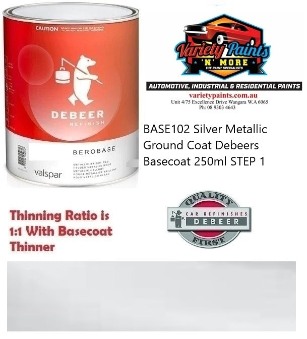 BASE102 Silver Metallic Ground Coat Debeers Basecoat 250ml STEP 1