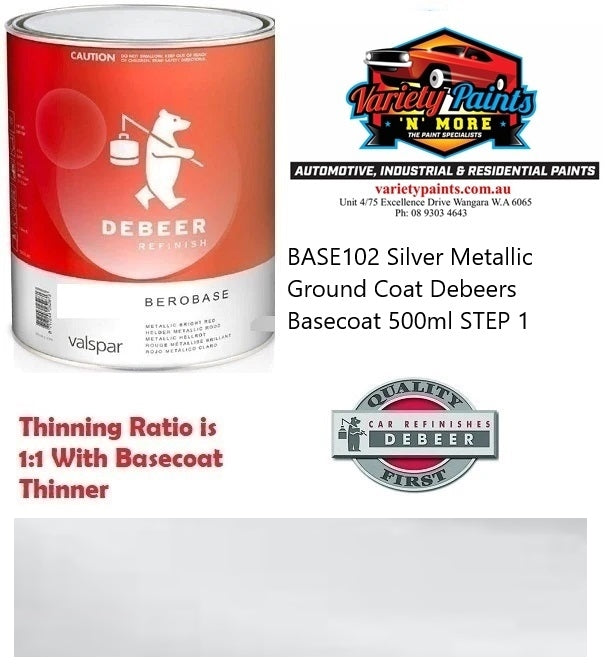 BASE102 Silver Metallic Ground Coat Debeers Basecoat 500ml STEP 1