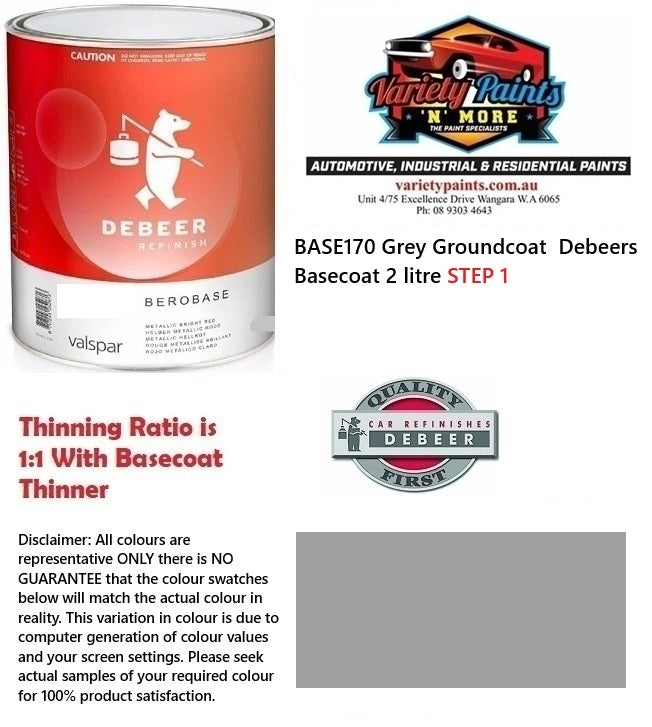 BASE170 Grey Groundcoat  Debeers Basecoat 2 litre STEP 1