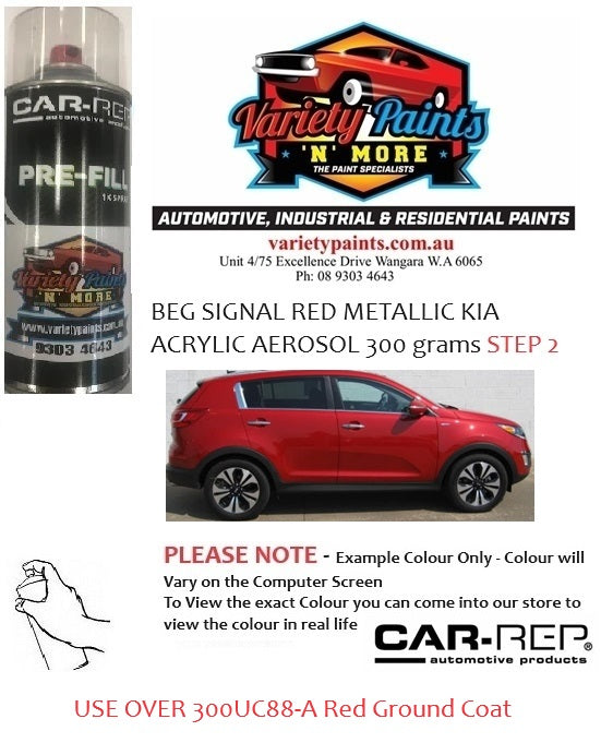 BEG SIGNAL RED METALLIC KIA ACRYLIC Standard AEROSOL 300 grams STEP 2 **SEE NOTES