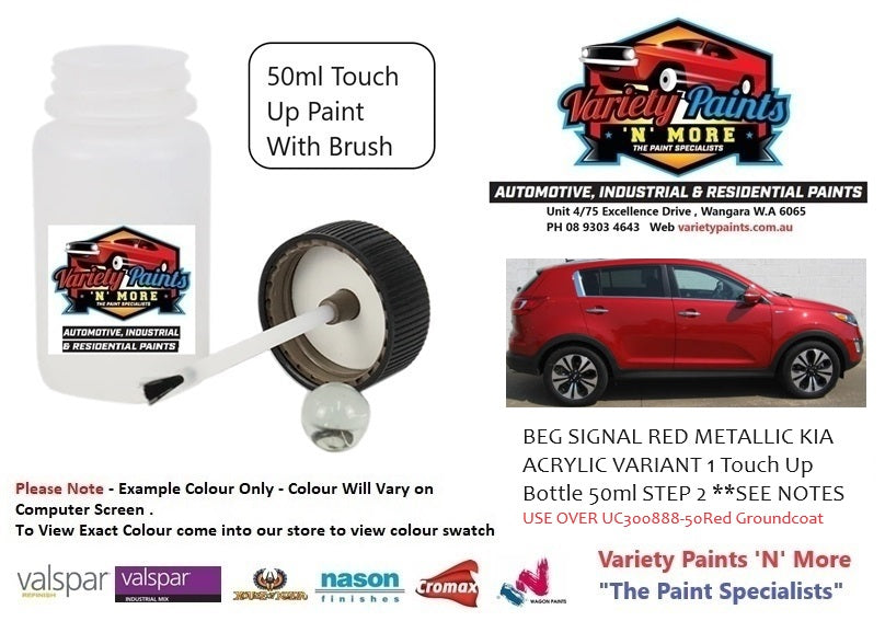 BEG SIGNAL RED METALLIC KIA ACRYLIC VARIANT 1 (Darker) Touch Up Bottle 50ml with Brush STEP 2 **SEE NOTES