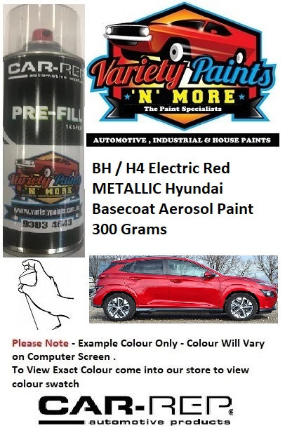 BH / H4 Electric Red Hyundai Basecoat Aerosol Paint 300 Grams
