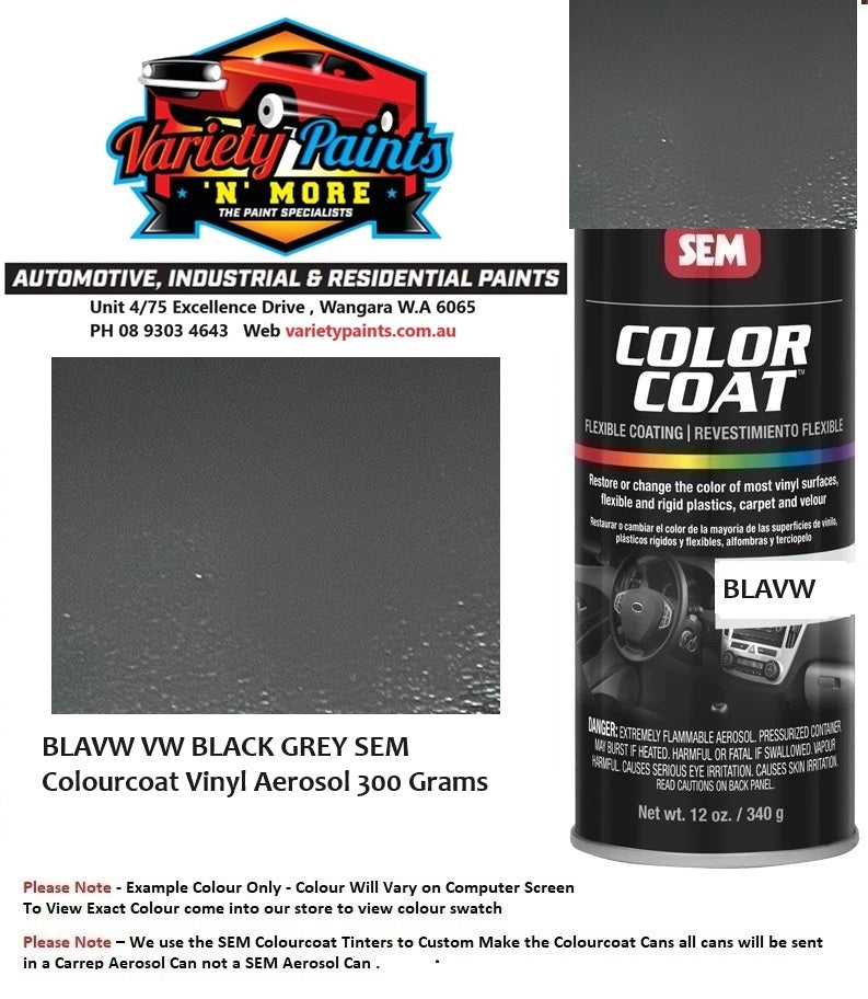 BLAVW VW BLACK GREY SEM Colourcoat Vinyl Aerosol 300 Grams