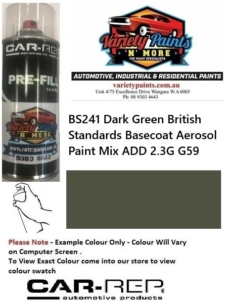 BS241 Dark Green British Standards Basecoat Aerosol Paint Mix ADD 2.3G G59