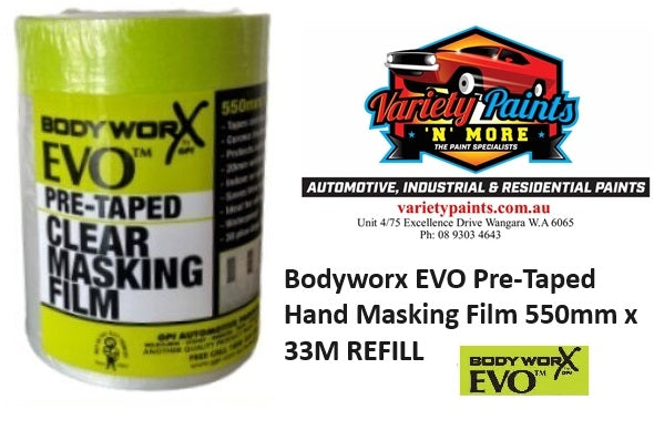Bodyworx EVO Pre-Taped Hand Masking Film 550mm x 33M REFILL