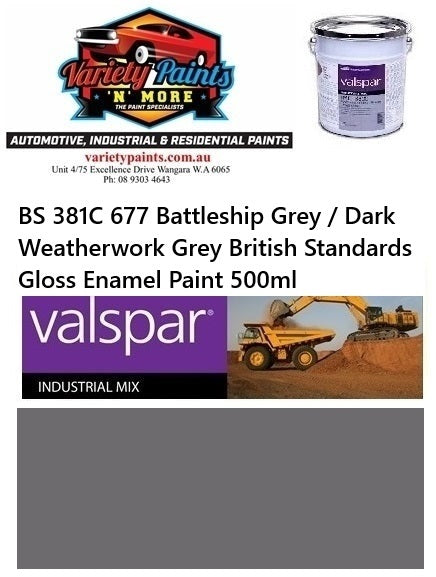BS 381C 677 Battleship Grey / Dark Weatherwork Grey British Standards Gloss Enamel Paint 500ml