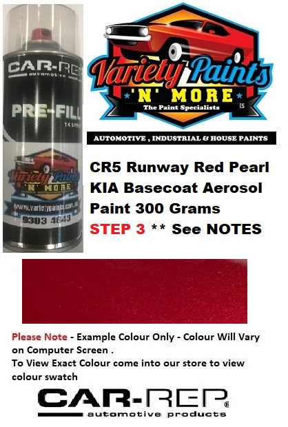 CR5 Runway Red Pearl KIA Basecoat Aerosol Paint 300 Grams STEP 3 ** See NOTES