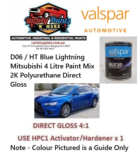 D06 / HT Blue Lightning Mitsubishi 4 Litre Paint Mix 2K Polyurethane