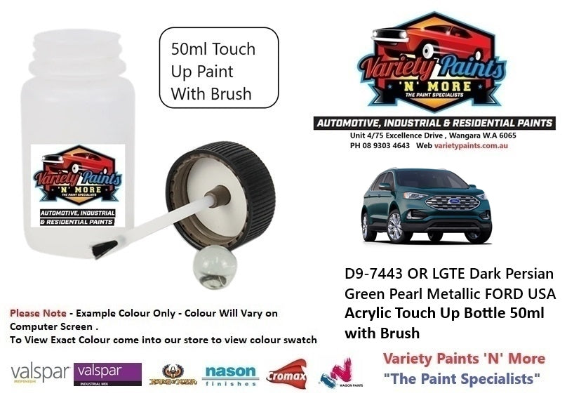 D9-7443 OR LGTE Dark Persian Green Pearl Metallic FORD USA Acrylic Touch Up Bottle 50ml with Brush