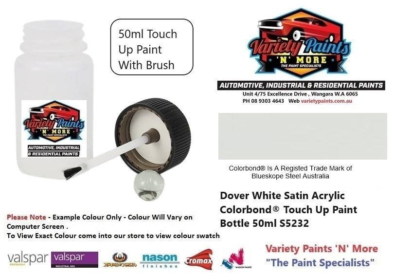 Dover White Satin Acrylic Colorbond® Touch Up Paint Bottle 50ml S5232