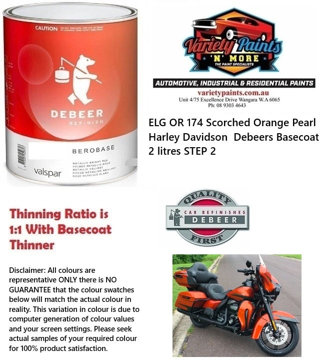 ELG OR 174 Scorched Orange Pearl Harley Davidson  Debeers Basecoat 2 litre STEP 2