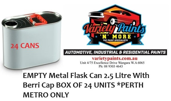 EMPTY Metal Flask Can 2.5 Litre With Berri Cap BOX OF 24 UNITS *PERTH METRO ONLY