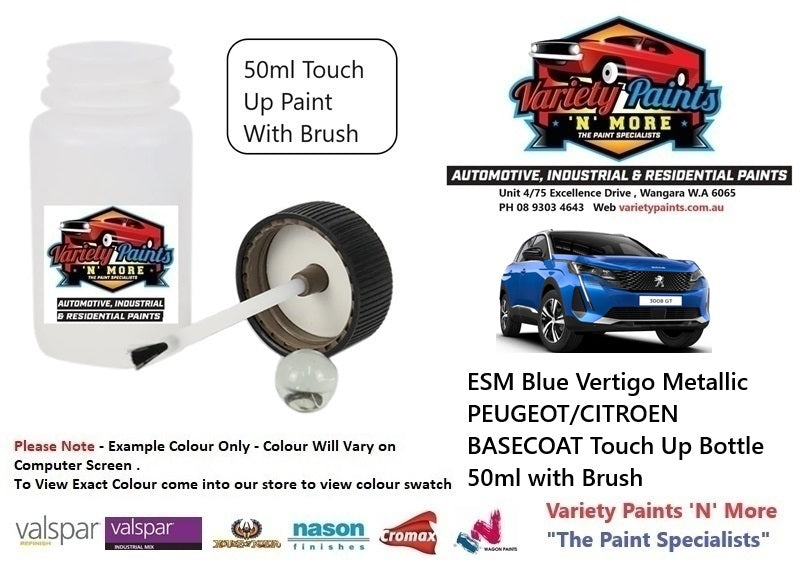 ESM Blue Vertigo Metallic PEUGEOT/CITROEN BASECOAT Touch Up Bottle 50ml with Brush