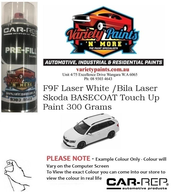 F9F Laser White /Bila Laser Skoda BASECOAT Touch Up Paint 300 Grams