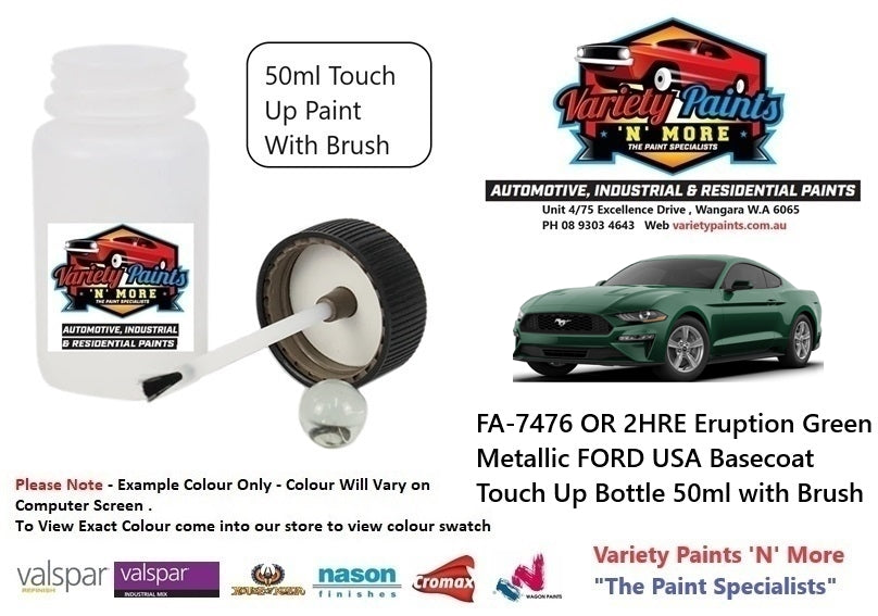 FA-7476 OR 2HRE Eruption Green Metallic FORD USA Basecoat Touch Up Bottle 50ml with Brush