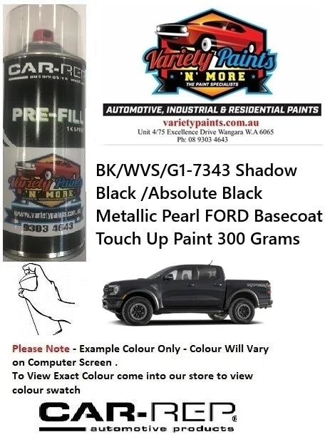 BK/WVS/G1-7343 Shadow Black /Absolute Black Metallic Pearl FORD Basecoat Touch Up Paint 300 Grams
