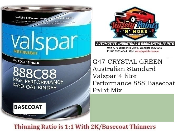 G47 CRYSTAL GREEN Australian Standard Valspar 4 litre  Performance 888 Basecoat Paint Mix