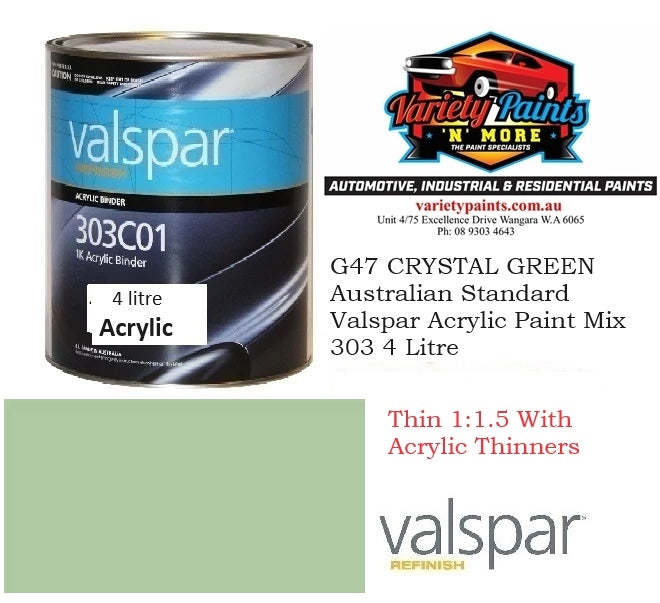 G47 CRYSTAL GREEN Australian Standard Valspar Gloss Acrylic Paint Mix 303 4 Litre