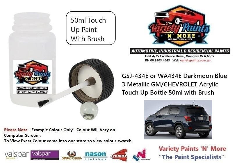G5J-434E or WA434E Darkmoon Blue 3 Metallic GM/CHEVROLET Acrylic Touch Up Bottle 50ml with Brush