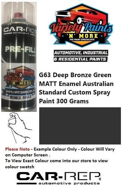 G63 Deep Bronze Green MATT Enamel Australian Standard Custom Spray Paint 300 Grams