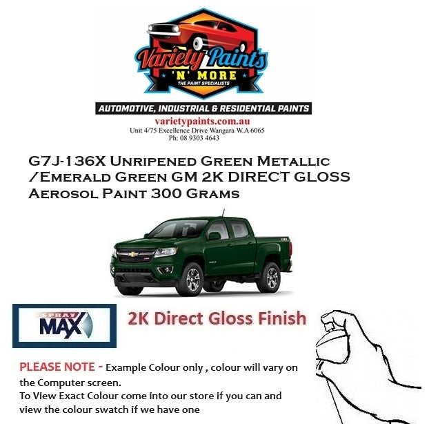 G7J-136X Unripened Green Metallic /Emerald Green GM 2K DIRECT GLOSS Aerosol Paint 300 Grams