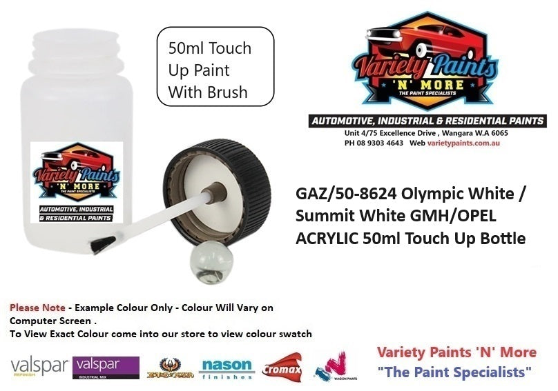 GAZ/50-8624 Olympic White / Summit White GMH/OPEL ACRYLIC 50ml Touch Up Bottle