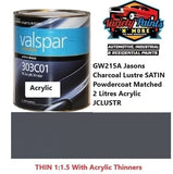 GW215A Jasons Charcoal Lustre SATIN Powdercoat Matched 2 Litres Acrylic JCLUSTR