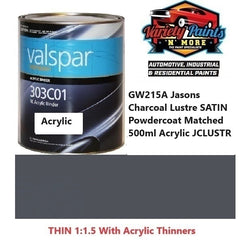 GW215A Jasons Charcoal Lustre SATIN Powdercoat Matched 500ml Acrylic JCLUST