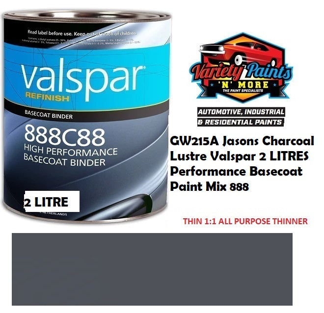 GW215A Jasons Charcoal Lustre Valspar 2 LITRES  Performance Basecoat Paint Mix 888