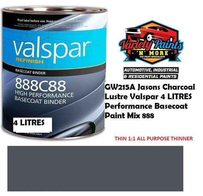 GW215A Jasons Charcoal Lustre Valspar 4 LITRES  Performance Basecoat Paint Mix 888